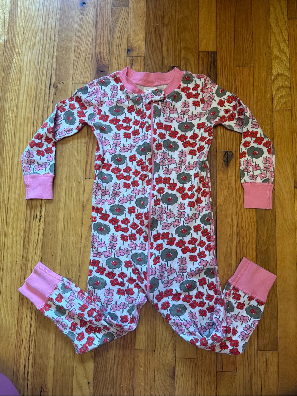 Hanna Andersson Pink Floral One-Piece Zipper Pajamas